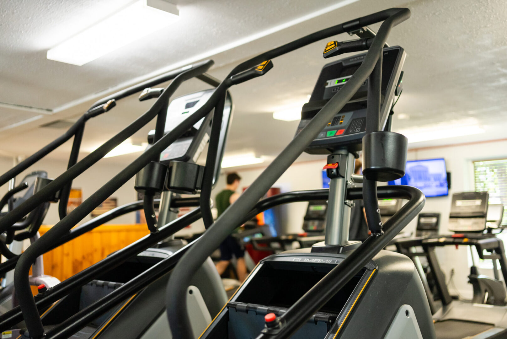 A close up of some gym equipment in the middle of a room