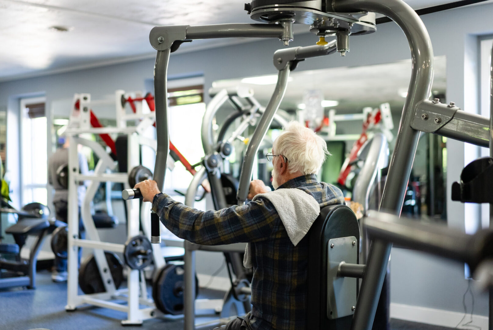 A man is working out in the gym